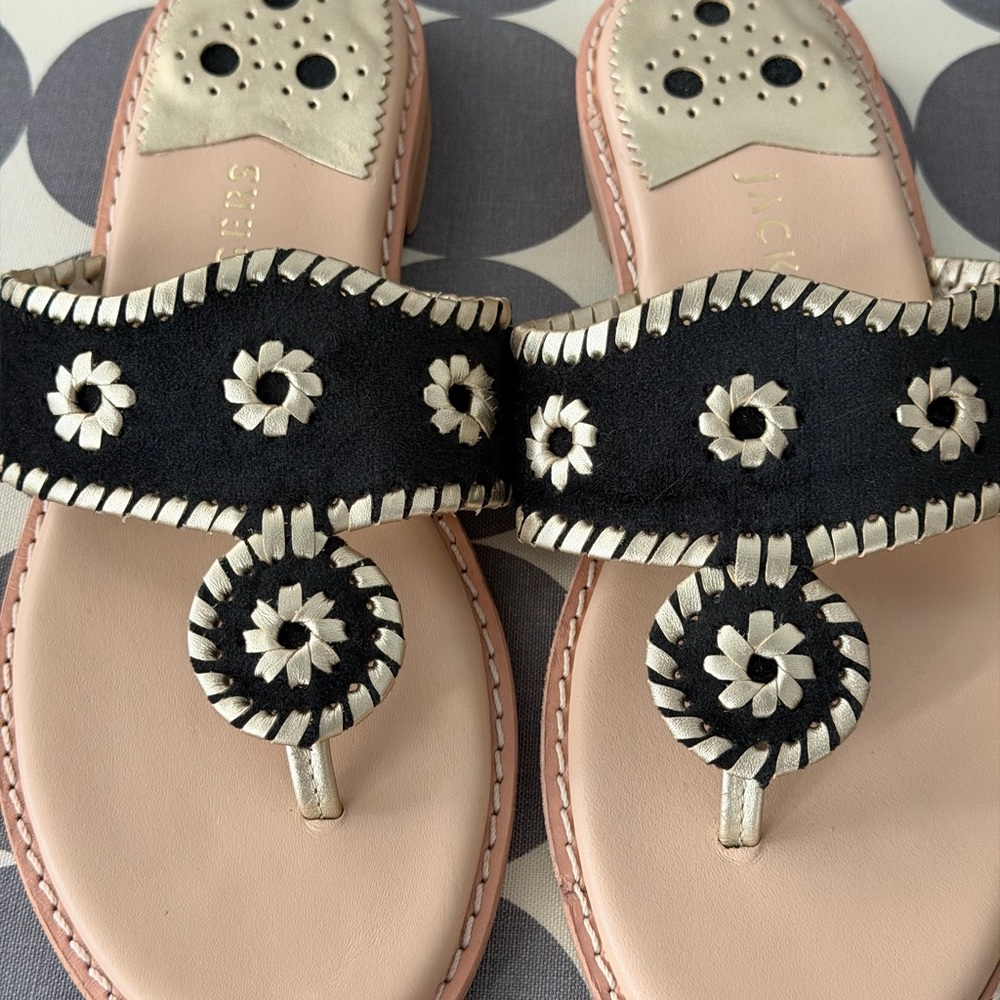 Jack Rogers Black and Cream Suede  Sandals
